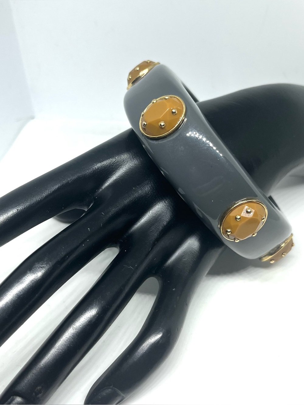 Gray Resin Bangle with Gold-Tone Stud Accents